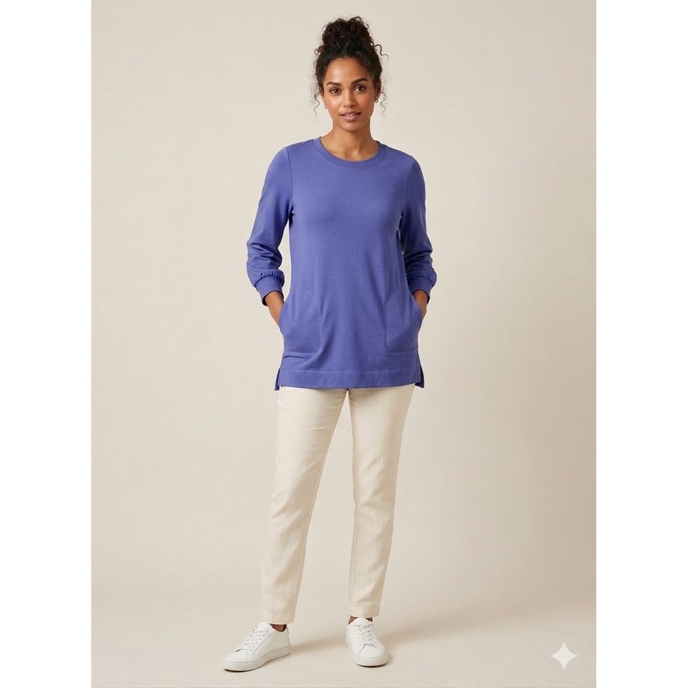 Soft Surroundings Tunic French Terry Sweatshirt Petite L‎ Pocket Comfort Bl e